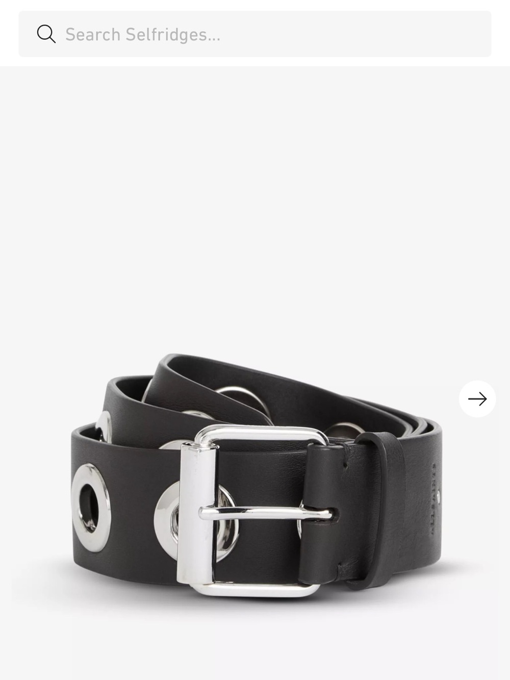 BNT All Saints Black Leather Grommet Belt with Silver Hardware -